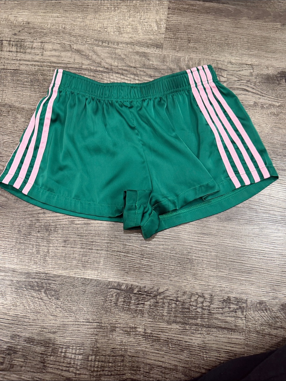 Women's Green Athletic Shorts with Pink Stripe